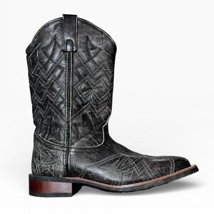 Laredo Axel Men 8D Black Distressed Leather Square Toe Cowboy Boots 7927 Western